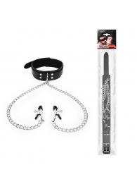 Черный ошейник с зажимами на соски на цепочке - Notabu - купить с доставкой в Костроме