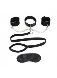 Чёрный ошейник с наручниками и поводком Collar Cuffs   Leash Set - Lux Fetish - купить с доставкой в Костроме