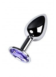 Серебристая конусовидная анальная пробка с фиолетовым кристаллом - 7 см. - ToyFa - купить с доставкой в Костроме