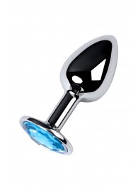 Серебристая конусовидная анальная пробка с голубым кристаллом - 7 см. - ToyFa - купить с доставкой в Костроме