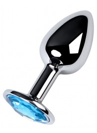 Серебристая конусовидная анальная пробка с голубым кристаллом - 7 см. - ToyFa - купить с доставкой в Костроме