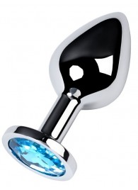 Серебристая конусовидная анальная пробка с голубым кристаллом - 8 см. - ToyFa - купить с доставкой в Костроме