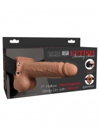 Кофейный перезаряжаемый вибрострапон 7  Hollow Rechargeable Strap-on with Balls - 20,3 см. - Pipedream - купить с доставкой в Костроме