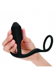 Черное эрекционное кольцо с анальным плагом Snug   Tug - b-Vibe - в Костроме купить с доставкой