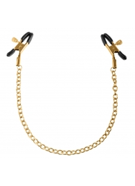 Чёрные с золотом зажимы на соски Gold Chain Nipple Clamps - Pipedream - купить с доставкой в Костроме