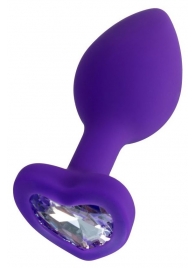 Фиолетовая анальная втулка Diamond Heart с прозрачным кристаллом - 7 см. - ToyFa - купить с доставкой в Костроме
