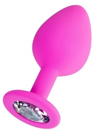 Розовая анальная втулка Brilliant с прозрачным кристаллом - 8 см. - ToyFa - купить с доставкой в Костроме