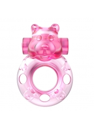 Розовое эрекционное виброкольцо на пенис Pink Bear - Baile - в Костроме купить с доставкой