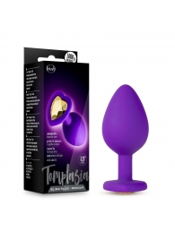 Фиолетовая анальная пробка Bling Plug Medium с золотистым стразом - 8,3 см. - Blush Novelties - купить с доставкой в Костроме