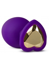 Фиолетовая анальная пробка Bling Plug Large с золотистым стразом - 9,5 см. - Blush Novelties - купить с доставкой в Костроме