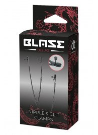 Черные зажимы на соски и клитор на цепочке DELUXE NIPPLE   CLIT CLAMPS - Dream Toys - купить с доставкой в Костроме