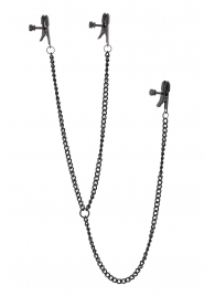 Черные зажимы на соски и клитор на цепочке DELUXE NIPPLE   CLIT CLAMPS - Dream Toys - купить с доставкой в Костроме