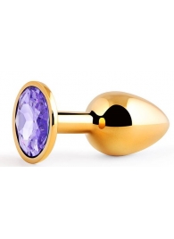 Золотистая анальная пробка с фиолетовым стразом - 7,2 см. - Anal Jewelry Plug - купить с доставкой в Костроме