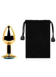 Золотистая анальная пробка с голубым стразом - 7,2 см. - Anal Jewelry Plug - купить с доставкой в Костроме