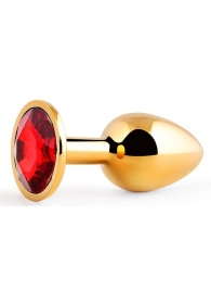Золотистая анальная пробка с красным стразом - 7,2 см. - Anal Jewelry Plug - купить с доставкой в Костроме