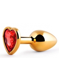 Золотистая анальная пробка с красным стразом-сердечком - 7 см. - Anal Jewelry Plug - купить с доставкой в Костроме
