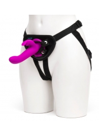 Лиловый страпон Rechargeable Vibrating Strap-On Harness Set - 17,6 см. - Happy Rabbit - купить с доставкой в Костроме