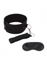 Черный ошейник с длинным поводком Collar and Leash Set - Lux Fetish - купить с доставкой в Костроме