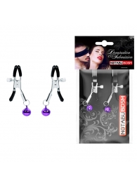 Оригинальные зажимы на соски с фиолетовыми шариками - Notabu - купить с доставкой в Костроме