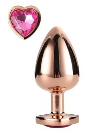 Золотистая анальная втулка с кристаллом-сердечком розового цвета - 7,1 см. - Dream Toys - купить с доставкой в Костроме