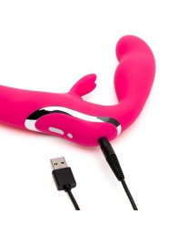 Ярко-розовый безремневой страпон Rechargeable Vibrating Strapless Strap-On - Happy Rabbit - купить с доставкой в Костроме