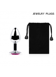 Серебристая анальная пробка с малиновым кристаллом - 7,2 см. - Anal Jewelry Plug - купить с доставкой в Костроме