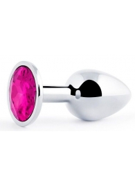 Серебристая анальная пробка с малиновым кристаллом - 7,2 см. - Anal Jewelry Plug - купить с доставкой в Костроме