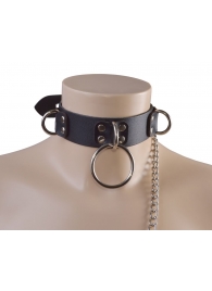 Черный кожаный ошейник Big Ring - Sitabella - купить с доставкой в Костроме