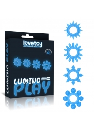 Набор из 4 голубых, светящихся в темноте эрекционных колец Lumino Play - Lovetoy - в Костроме купить с доставкой