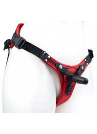 Красно-черный женский пояс с 2 способами крепления насадок и вагинальной пробкой - LOVETOY (А-Полимер) - купить с доставкой в Костроме