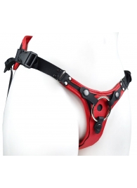 Красно-черный женский пояс с 2 способами крепления насадок и вагинальной пробкой - LOVETOY (А-Полимер) - купить с доставкой в Костроме