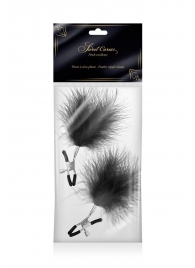Зажимы на соски с черными пуховыми кисточками Sweet Caress Feather Nipple Clumps - Sweet Caress - купить с доставкой в Костроме