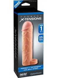 Телесная насадка с кольцом Perfect 1 Extension with Ball Strap - 17 см. - Pipedream - в Костроме купить с доставкой