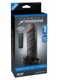 Чёрная вибронасадка с кольцом Vibrating Real Feel 2 Extension - 16 см. - Pipedream - в Костроме купить с доставкой