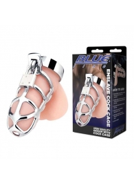 Серебристая металлическая клетка для члена с замком Enslave Cock Cage - BlueLine - купить с доставкой в Костроме