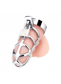 Серебристая металлическая клетка для члена с замком Enslave Cock Cage - BlueLine - купить с доставкой в Костроме