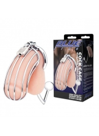 Серебристая металлическая клетка с анальным стимулятором Cock Cage - BlueLine - купить с доставкой в Костроме
