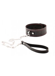 Черный широкий ошейник с красной строчкой и поводком - Crazy Handmade - купить с доставкой в Костроме