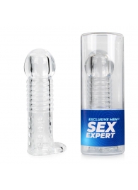 Прозрачная рельефная насадка-реалистик с петлей для мошонки - 13,5 см. - Sex Expert - в Костроме купить с доставкой
