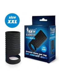 Черная открытая насадка на пенис с кольцом для мошонки XXL-size - 9,4 см. - Sex Expert - в Костроме купить с доставкой