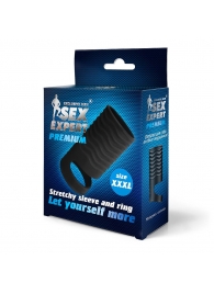 Черная открытая насадка на пенис с кольцом для мошонки XXXL-size - 9,9 см. - Sex Expert - в Костроме купить с доставкой