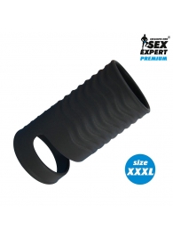 Черная открытая насадка на пенис с кольцом для мошонки XXXL-size - 9,9 см. - Sex Expert - в Костроме купить с доставкой