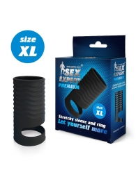 Черная открытая насадка на пенис с кольцом для мошонки XL-size - 8,9 см. - Sex Expert - в Костроме купить с доставкой