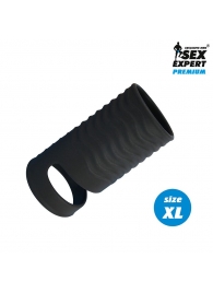 Черная открытая насадка на пенис с кольцом для мошонки XL-size - 8,9 см. - Sex Expert - в Костроме купить с доставкой