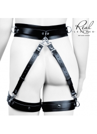 Черный кожаный пояс с гартерами - S-M - Notabu - купить с доставкой в Костроме