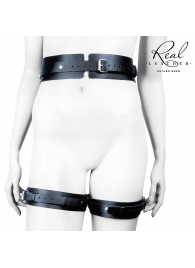 Черный кожаный пояс с гартерами - S-M - Notabu - купить с доставкой в Костроме