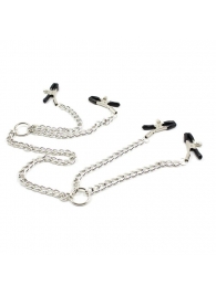 Серебристые зажимы для сосков и половых губ на тонкой цепочке - Notabu - купить с доставкой в Костроме