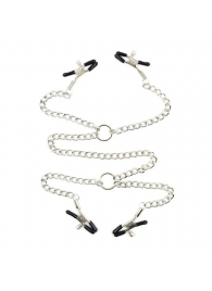 Серебристые зажимы для сосков и половых губ на тонкой цепочке - Notabu - купить с доставкой в Костроме