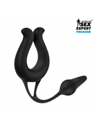 Черная вибронасадка Sex Expert с анальной втулкой - Sex Expert - в Костроме купить с доставкой
