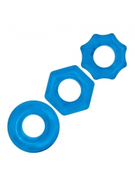 Комплект из трех голубых колец для эрекции 3-Pack Nuts   Bolts Stretch Cock Ring Set - BlueLine - в Костроме купить с доставкой